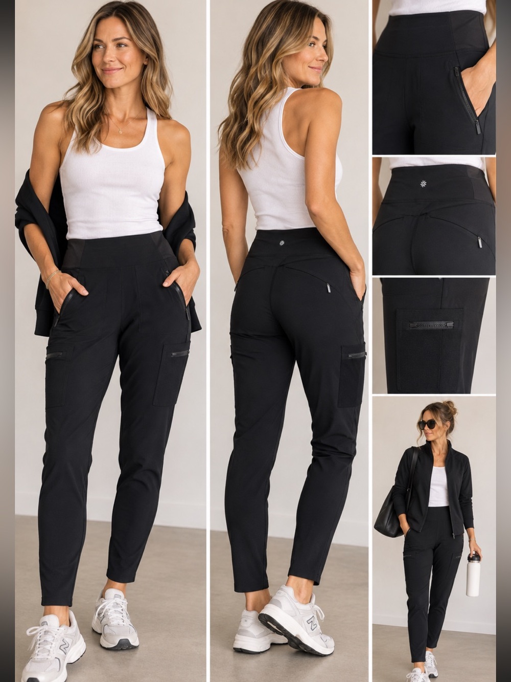 NWT Athleta Headlands Hybrid Cargo Tight Leggings Black Size 4